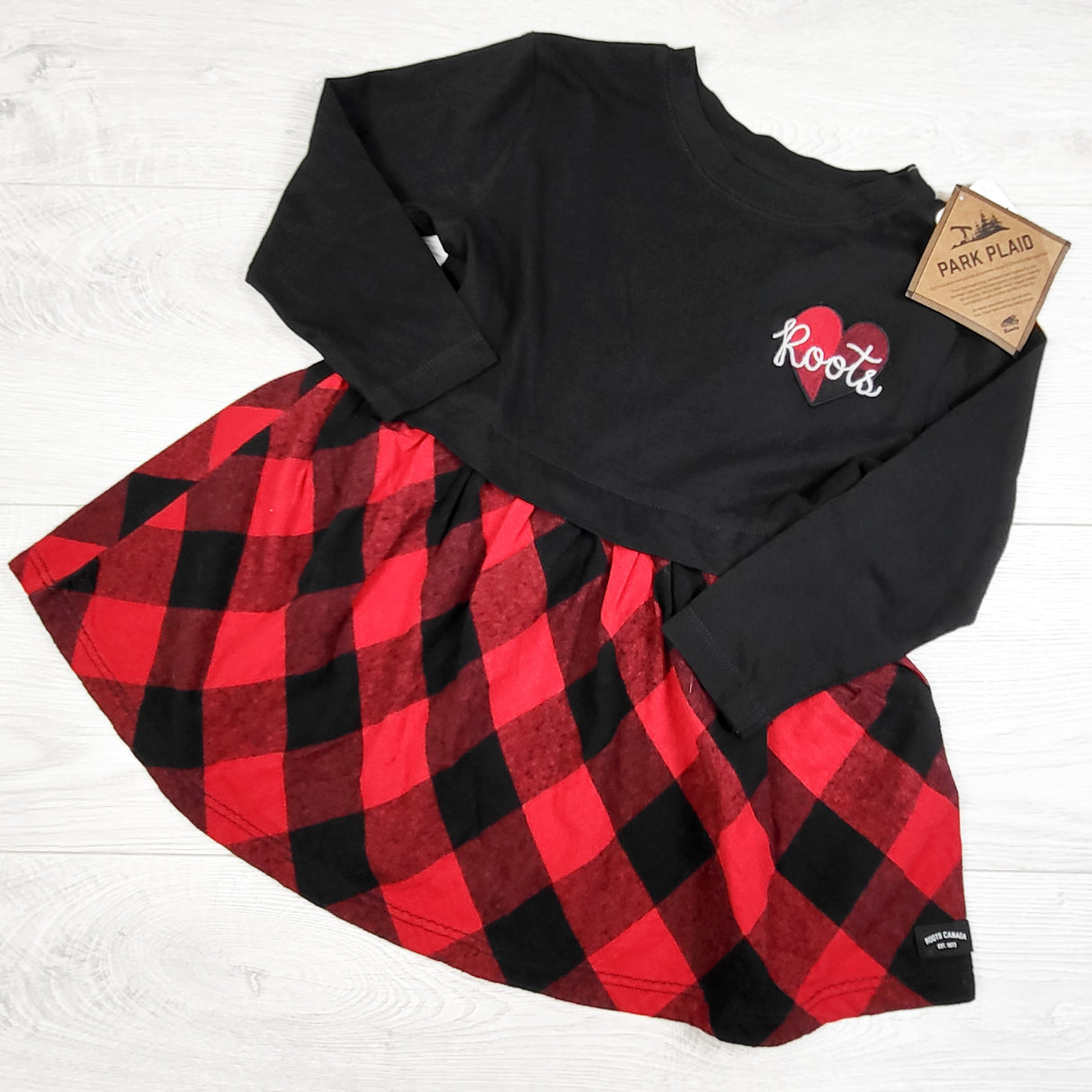 NEW - Roots red and black "Park Plaid" dress. Size 3T