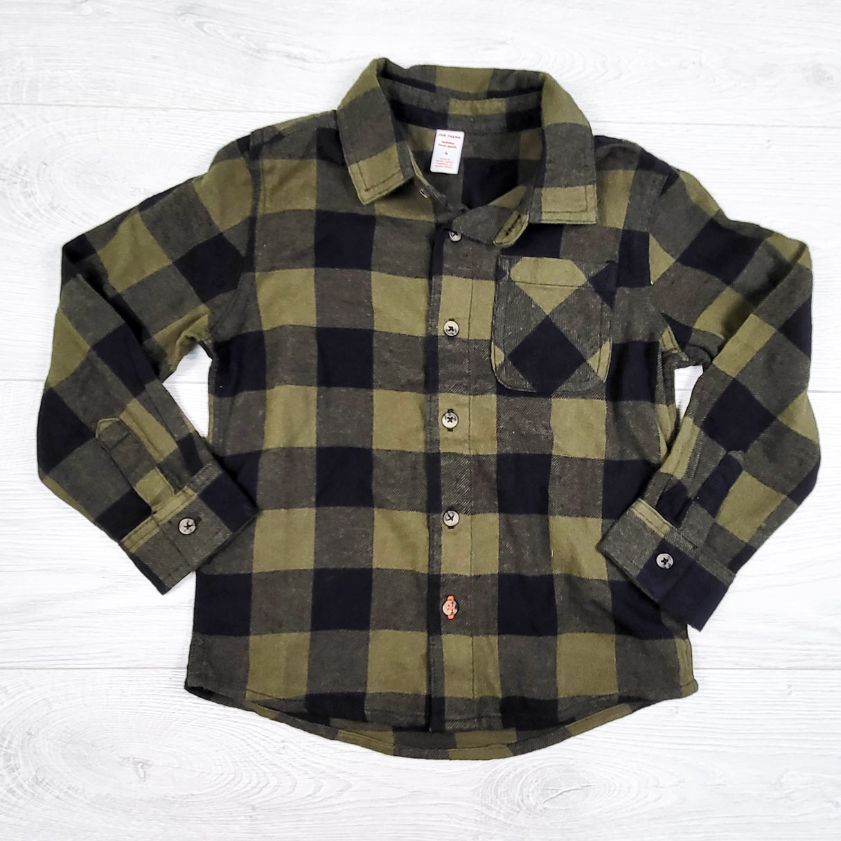 Joe green buffalo plaid flannel button down shirt. Size 4T