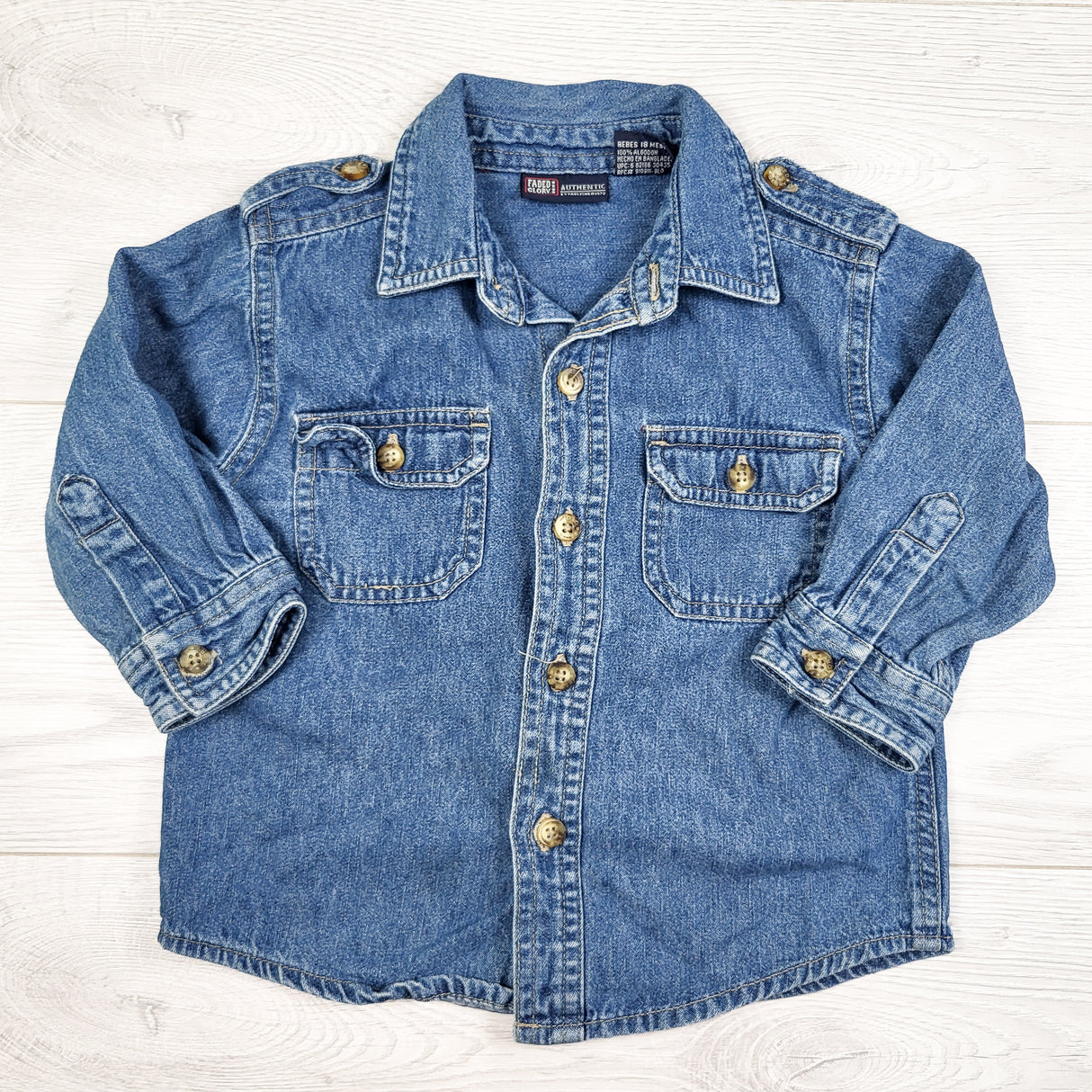 Faded Glory denim button down shirt. Size 18 months