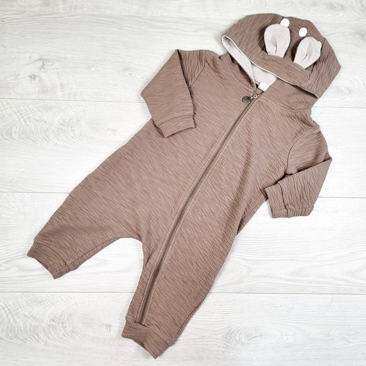 Brown zip up hooded deer romper. Size 18-24 months