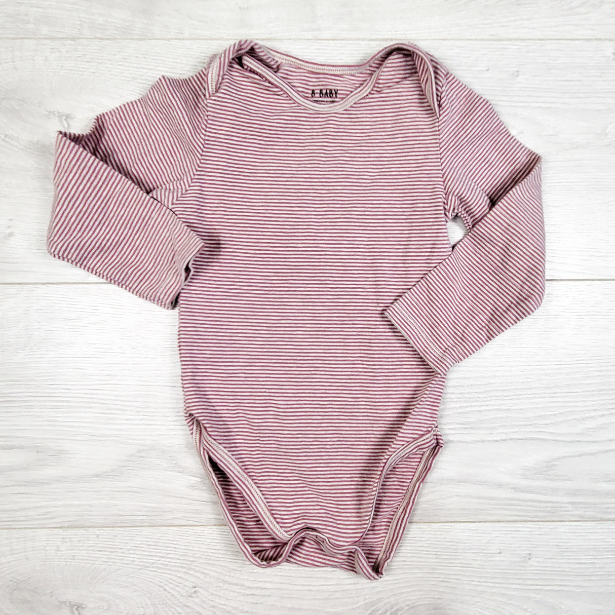 B_Baby pink striped long sleeve bodysuit. Size 18-24 months