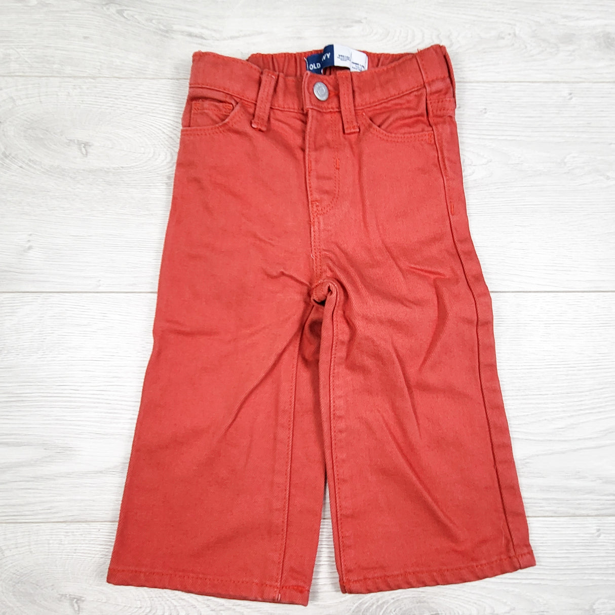 Old Navy coral-red wide leg jeans. Size 18-24 months