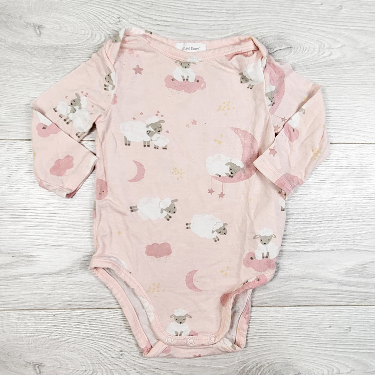 Angel Dear pink bamboo bodysuit with sheep. Size 3-6 months