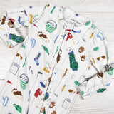 Angel Dear white bamboo golf themed zippered sleeper. Size 0-3 months