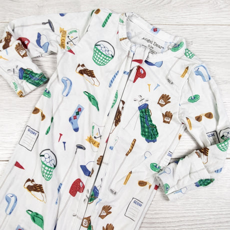 Angel Dear white bamboo golf themed zippered sleeper. Size 0-3 months