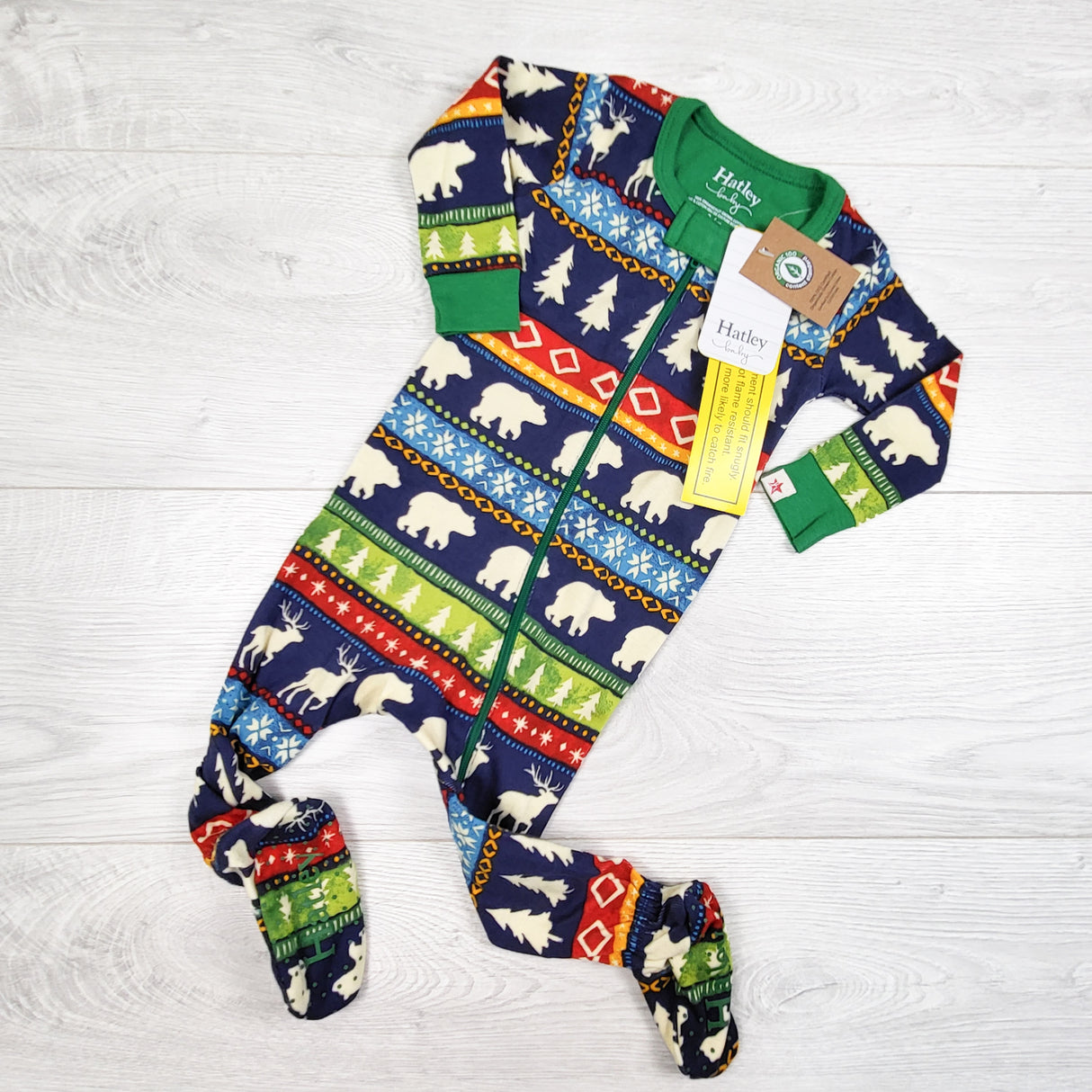 NEW - Hatlry navy bear print fair isle organic cotton sleeper. Size 3-6 months