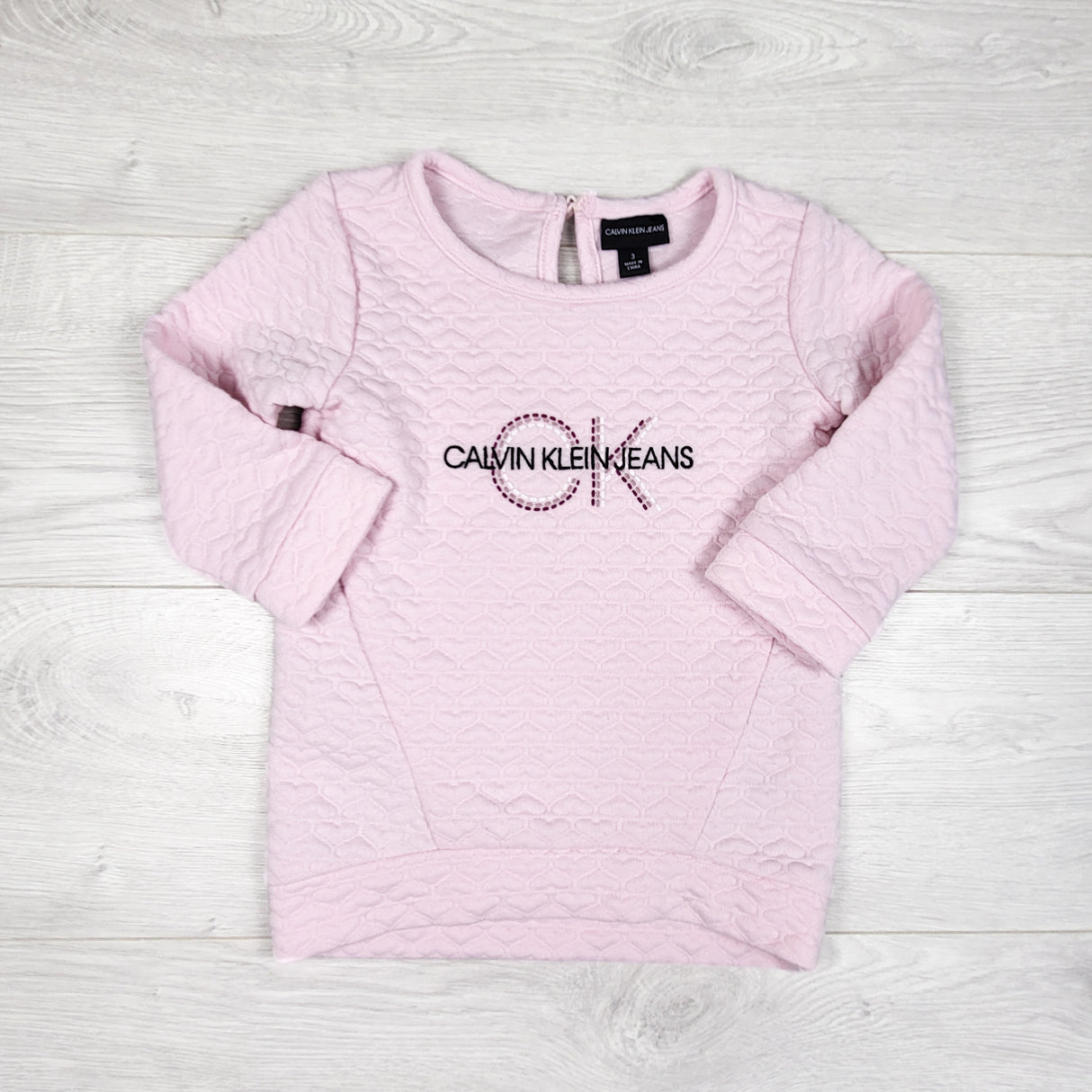 Calvin Klein pink quilted dress with embossed hearts. Size 3T