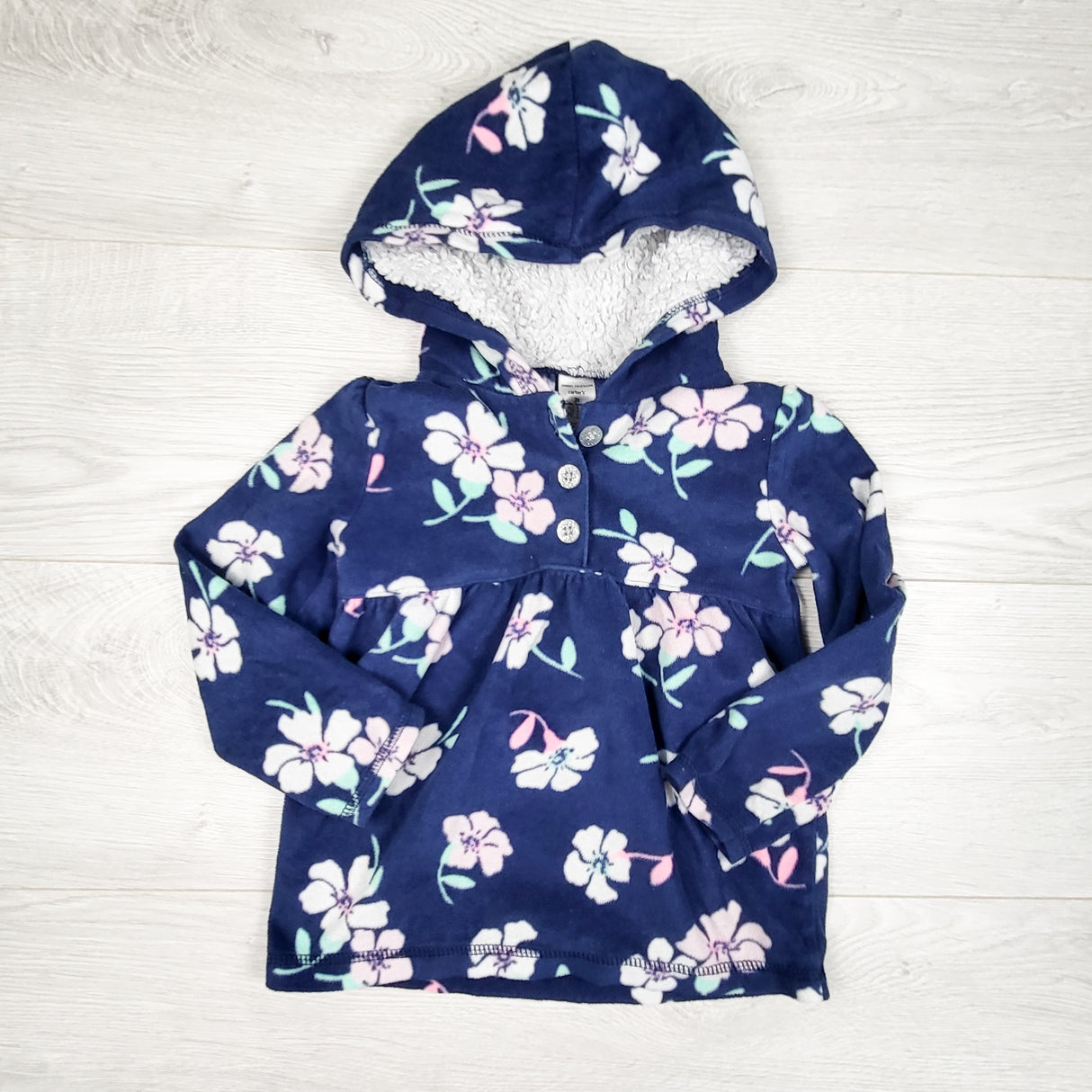Carters blue floral print fleece hoodie. Size 3T