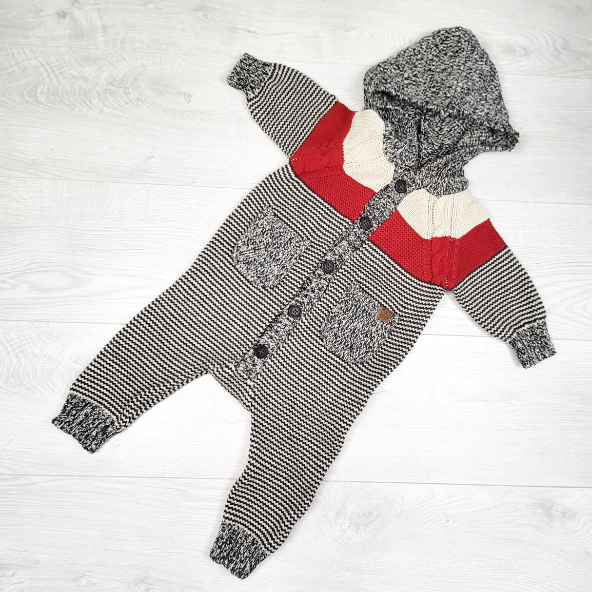 Roots Cabin hooded knit sweater romper. Size 3-6 months - retails for $80 new
