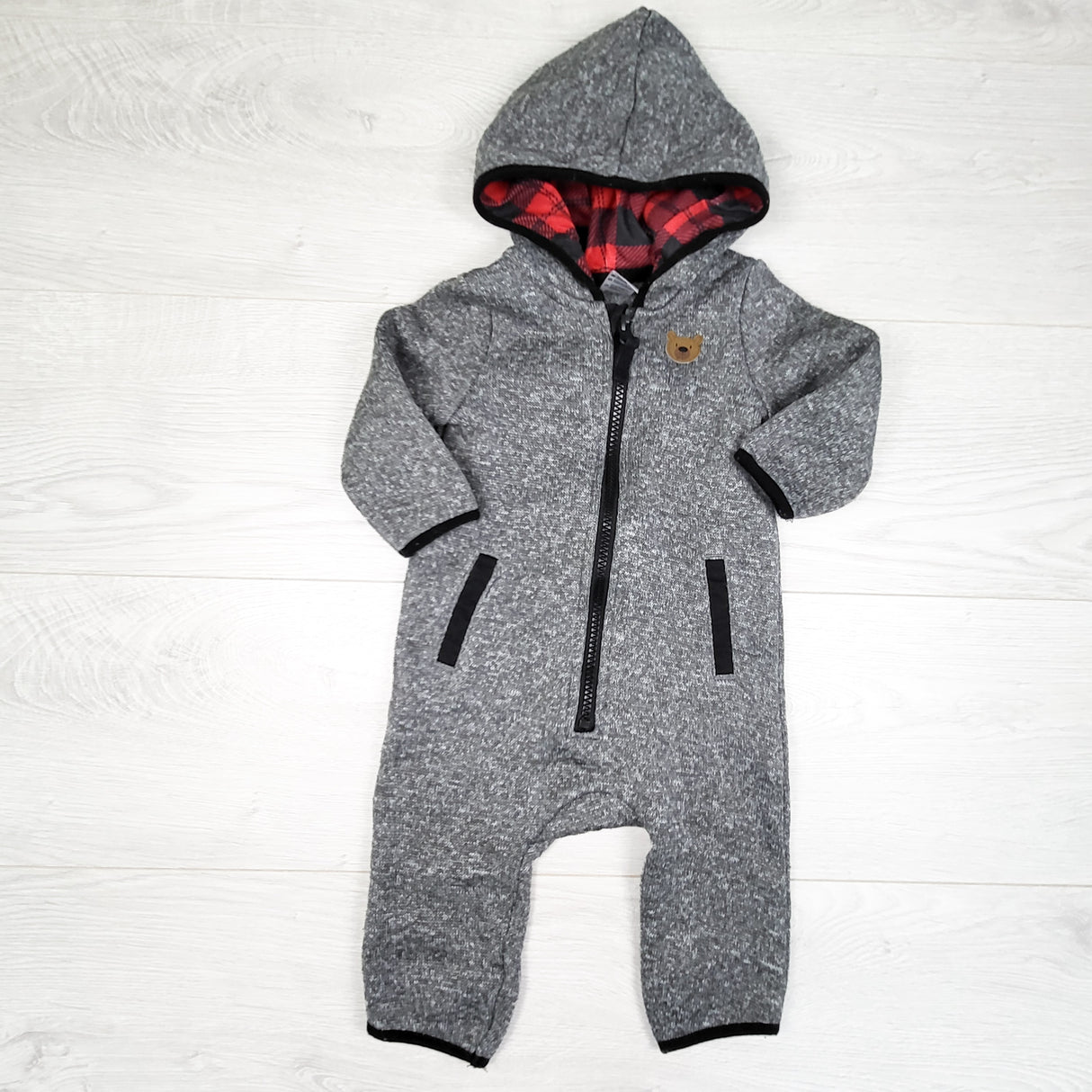 George grey knit hooded romper. Size 6-12 months