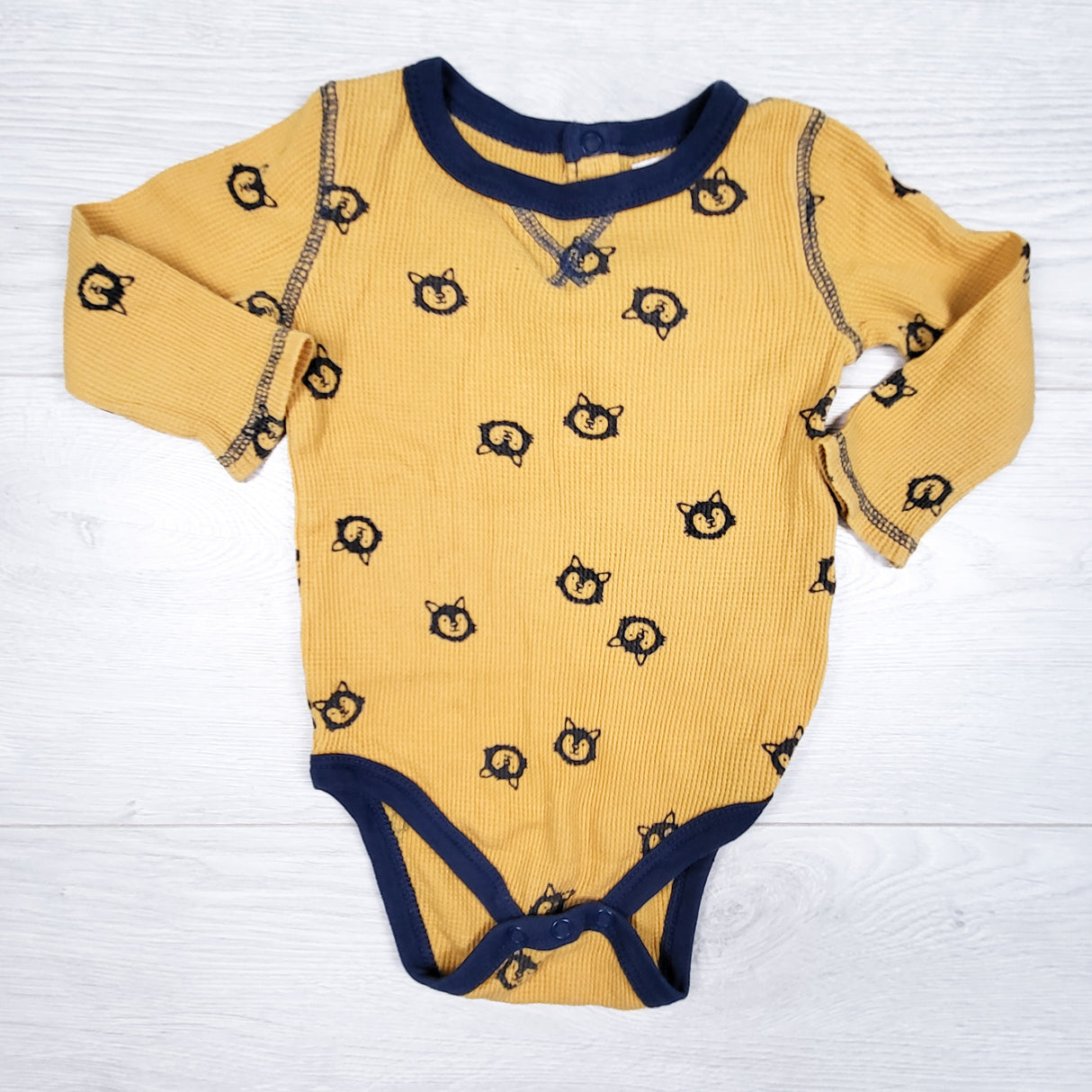 Joe yellow waffle print bodysuit with wolves. Size 6-12 months