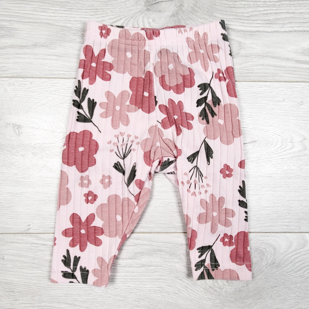 Child of Mine pink ribbed floral print pants. Size 3-6 months