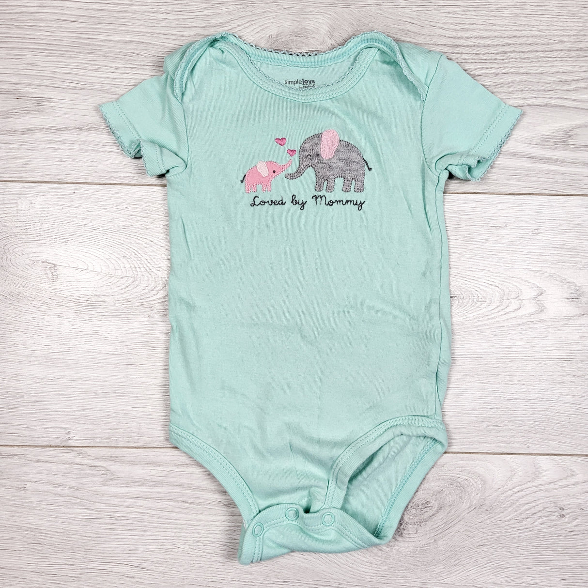 Simple Joys mint "Loved by Mommy" elephant bodysuit. Size 3-6 months