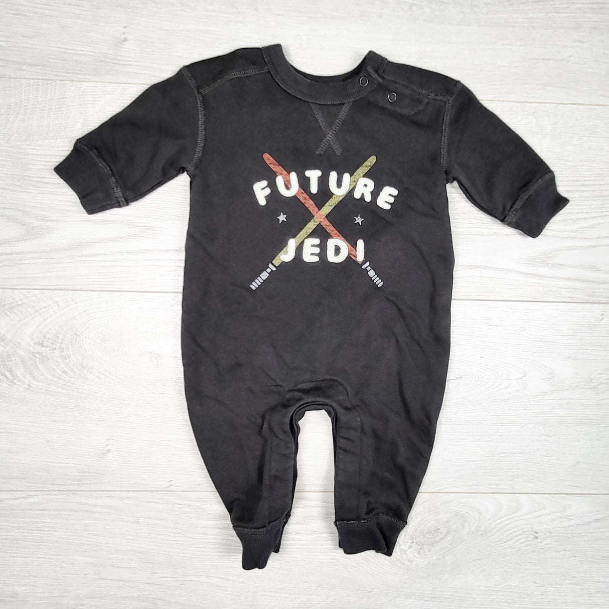 Gap x Star Wars dark grey "Future Jedi" sweatshirt romper. Size 0-3 months