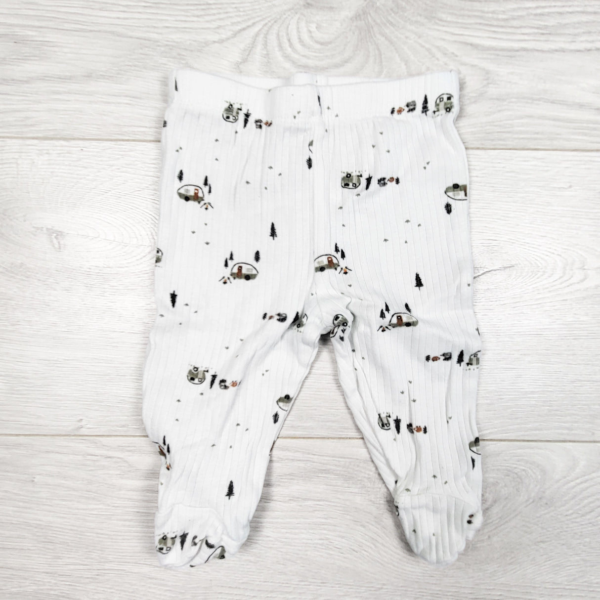 Gerber white footed pants with camper vans. Size 0-3 months
