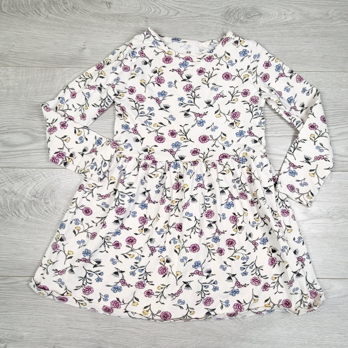 H and M white floral print dress. Size 4-6 Years