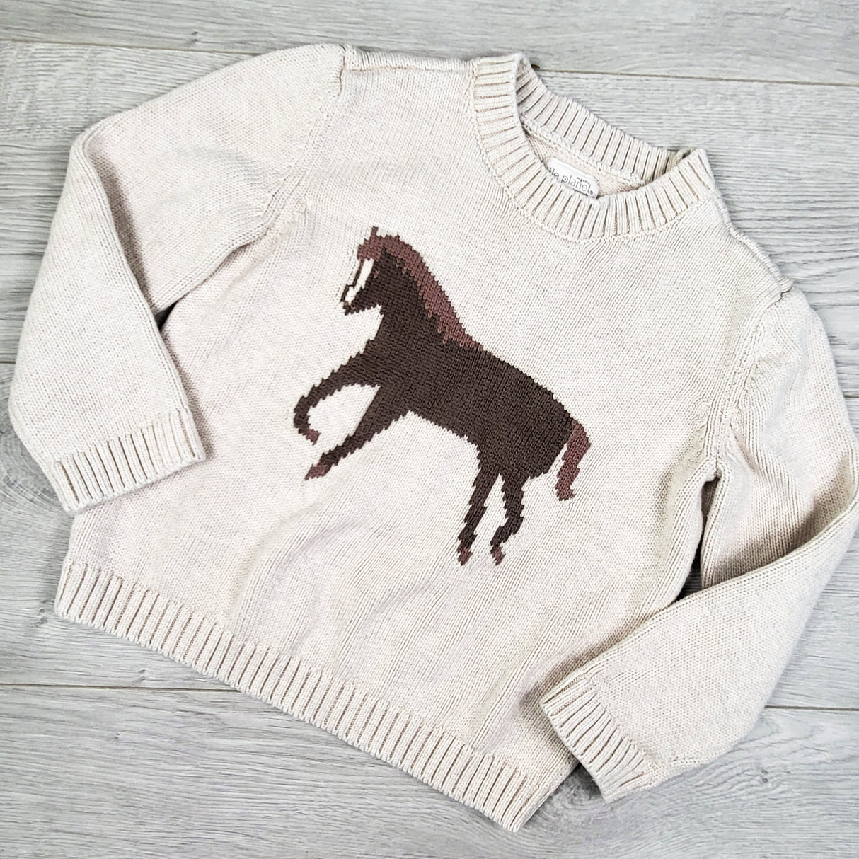 Little Planet beige horse sweater. Size 5T