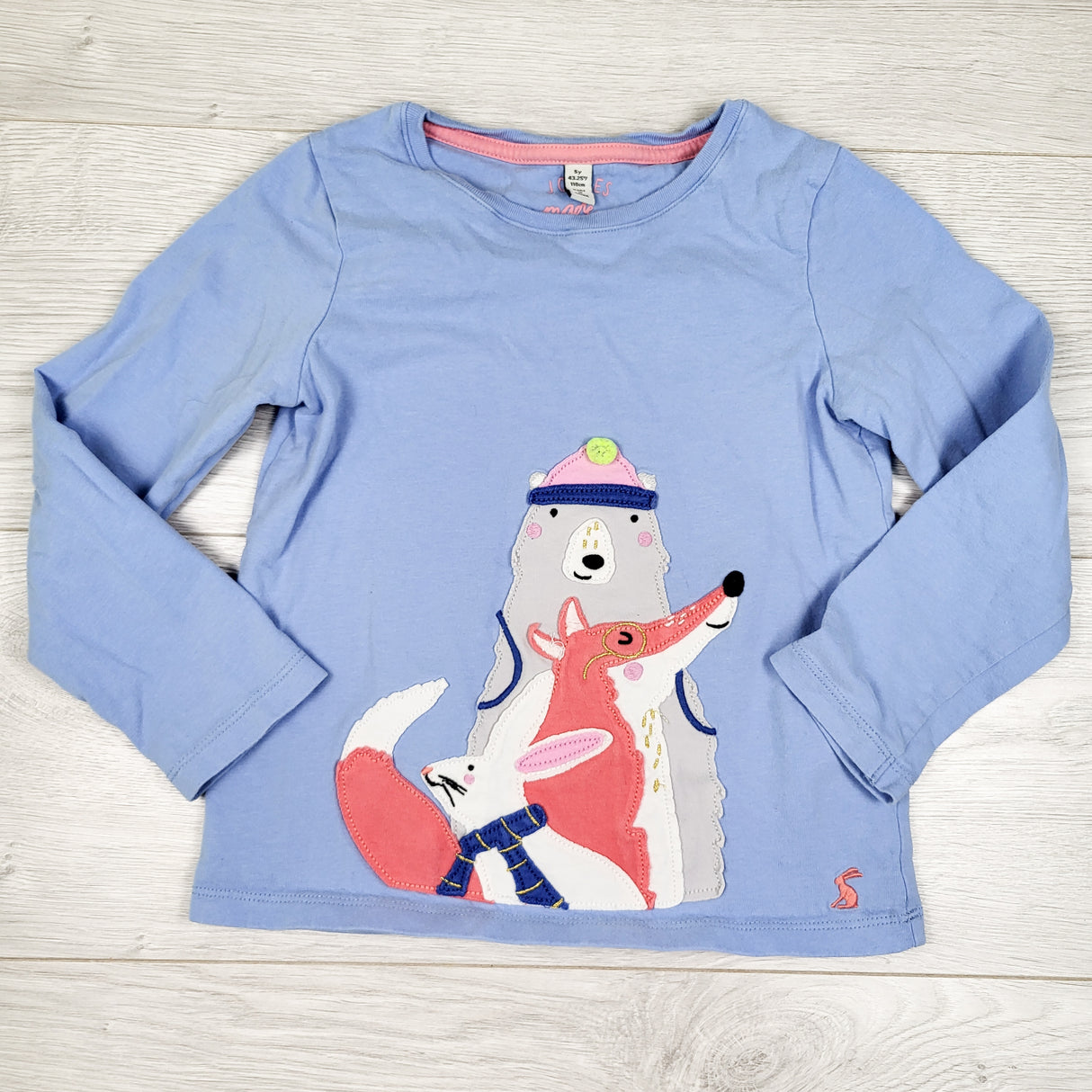 Joules blue "winter friends" appliqué top. Size 5T