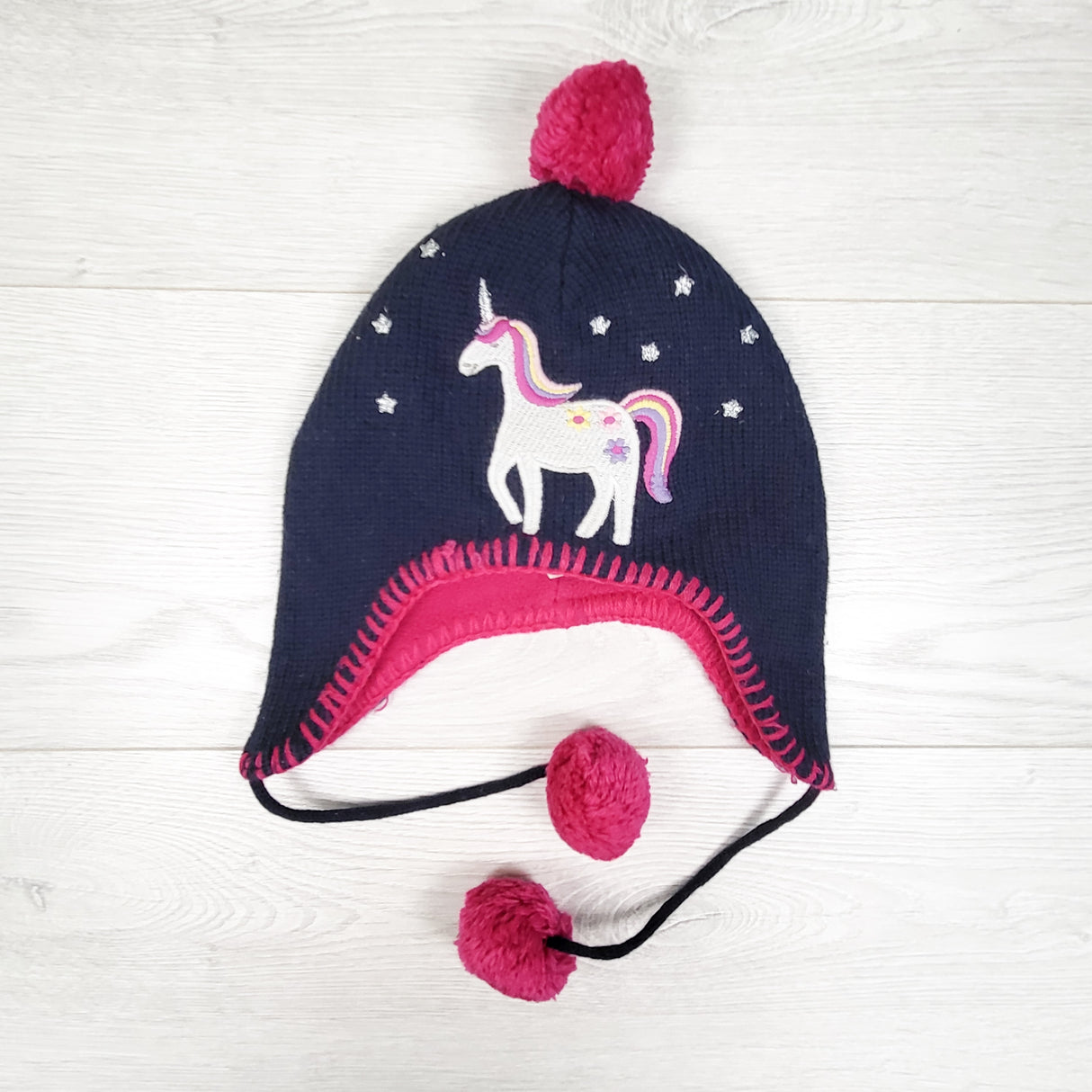 JoJo Maman Bebe navy fleece lined unicorn toque. Size 1-2 years