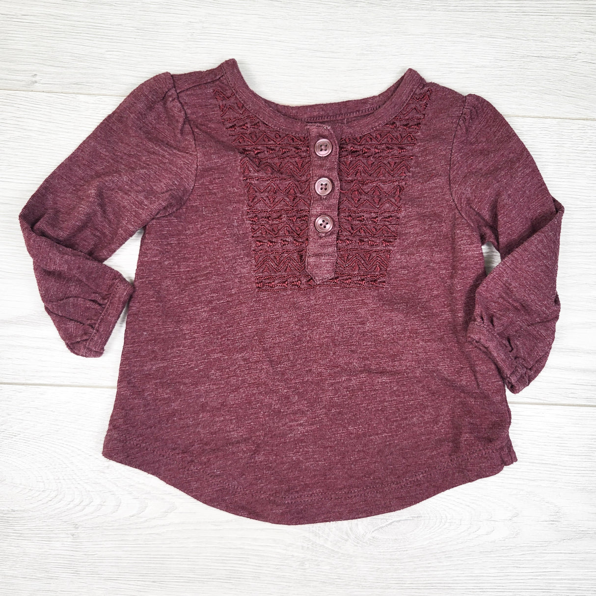 Old Navy plum coloured long sleeve top with lace detail. Size 3-6 months