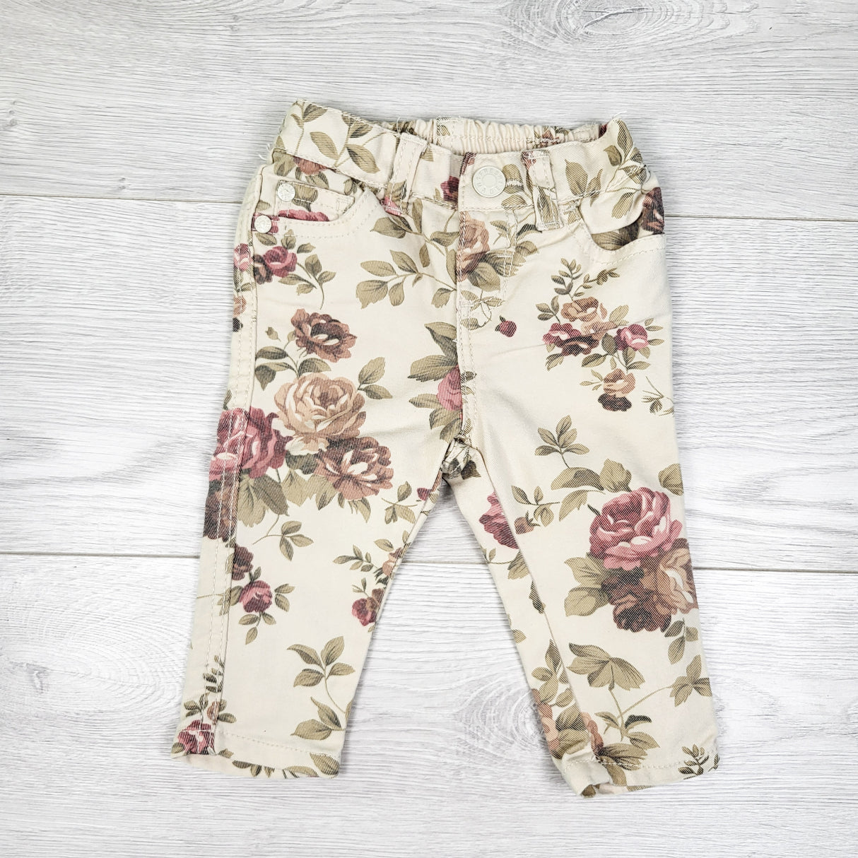 Joe beige floral print skinny jeans. Size 3-6 months