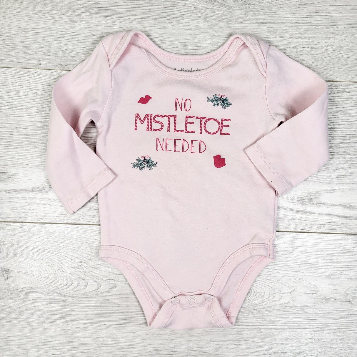 Indigo pink "No Mistletoe Needed" bodysuit. Size 6-12 months