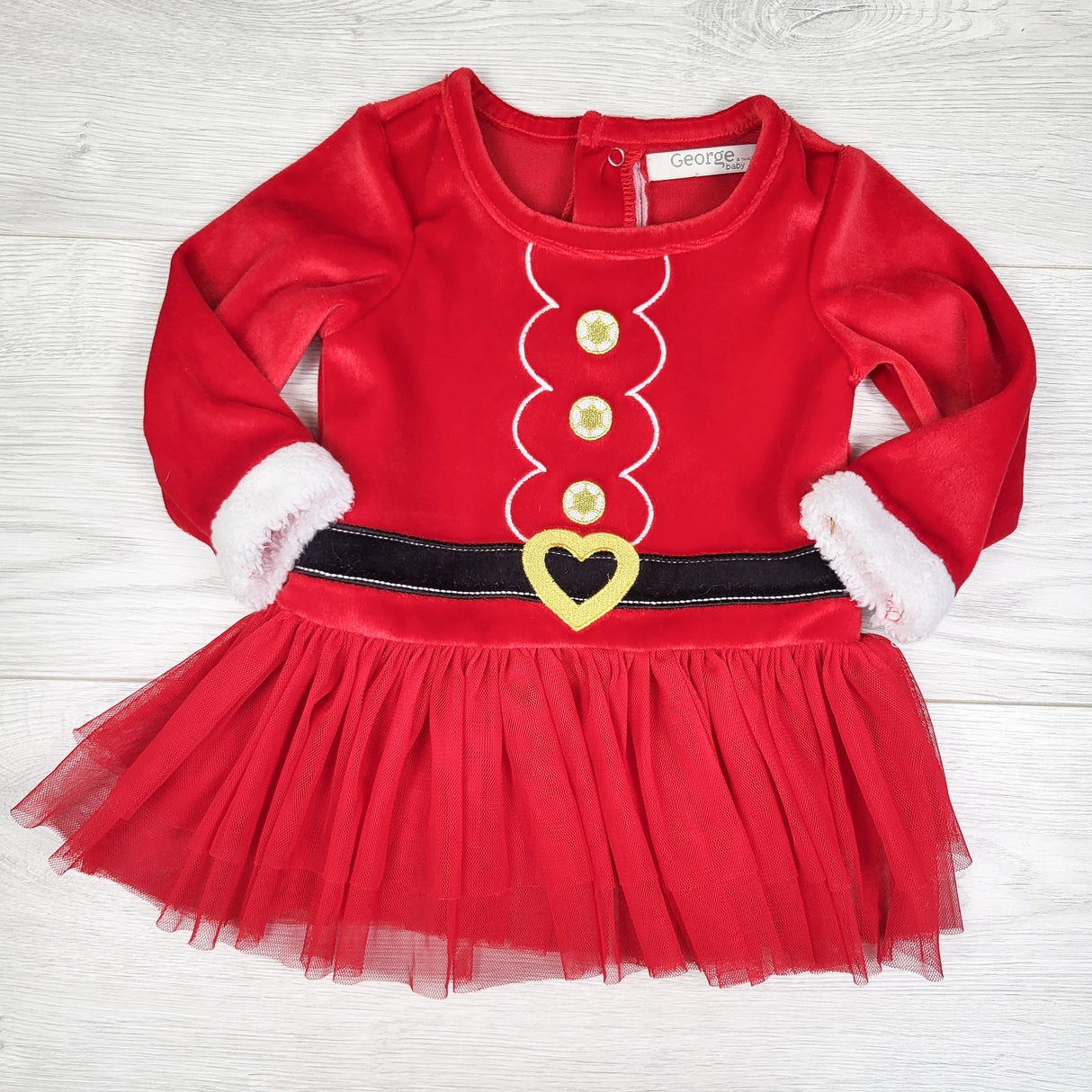 George red velour Santa dress. Size 6-12 months