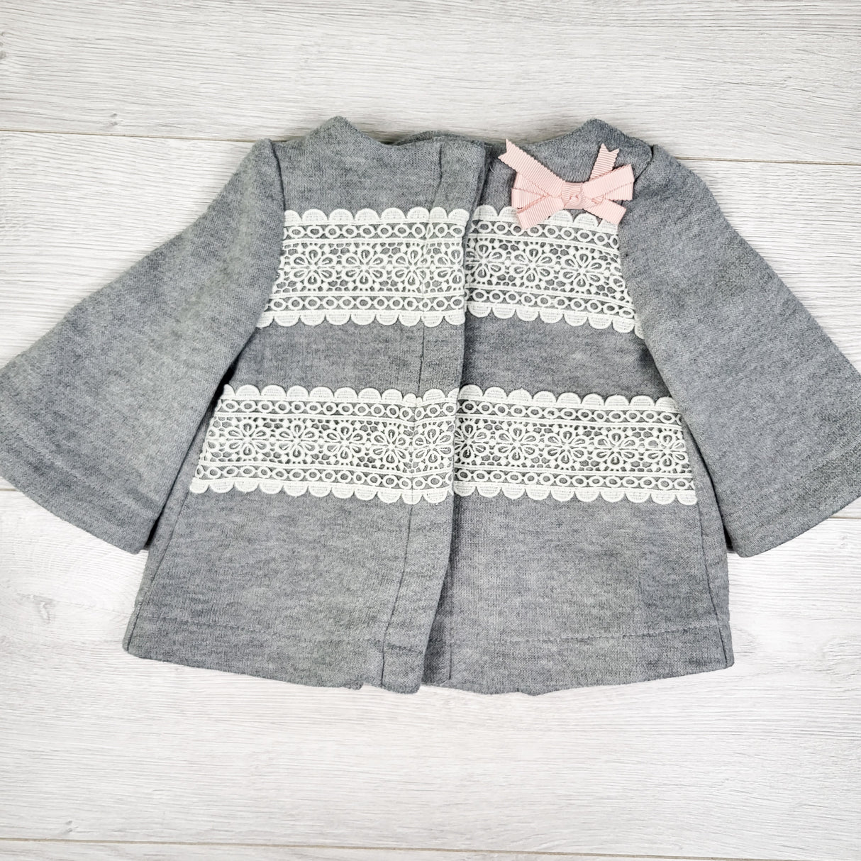 Tahari Grey Bell-Sleeve Lace jacket. Size 3-6 months