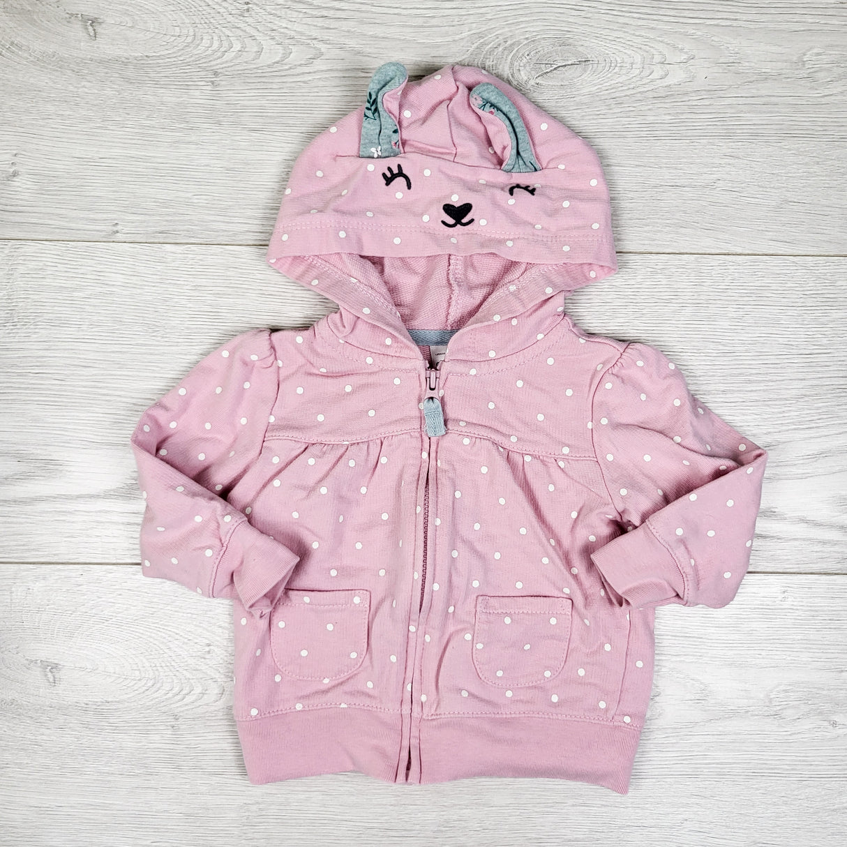 Carters pink polka dot deer hoodie. Size 6 months