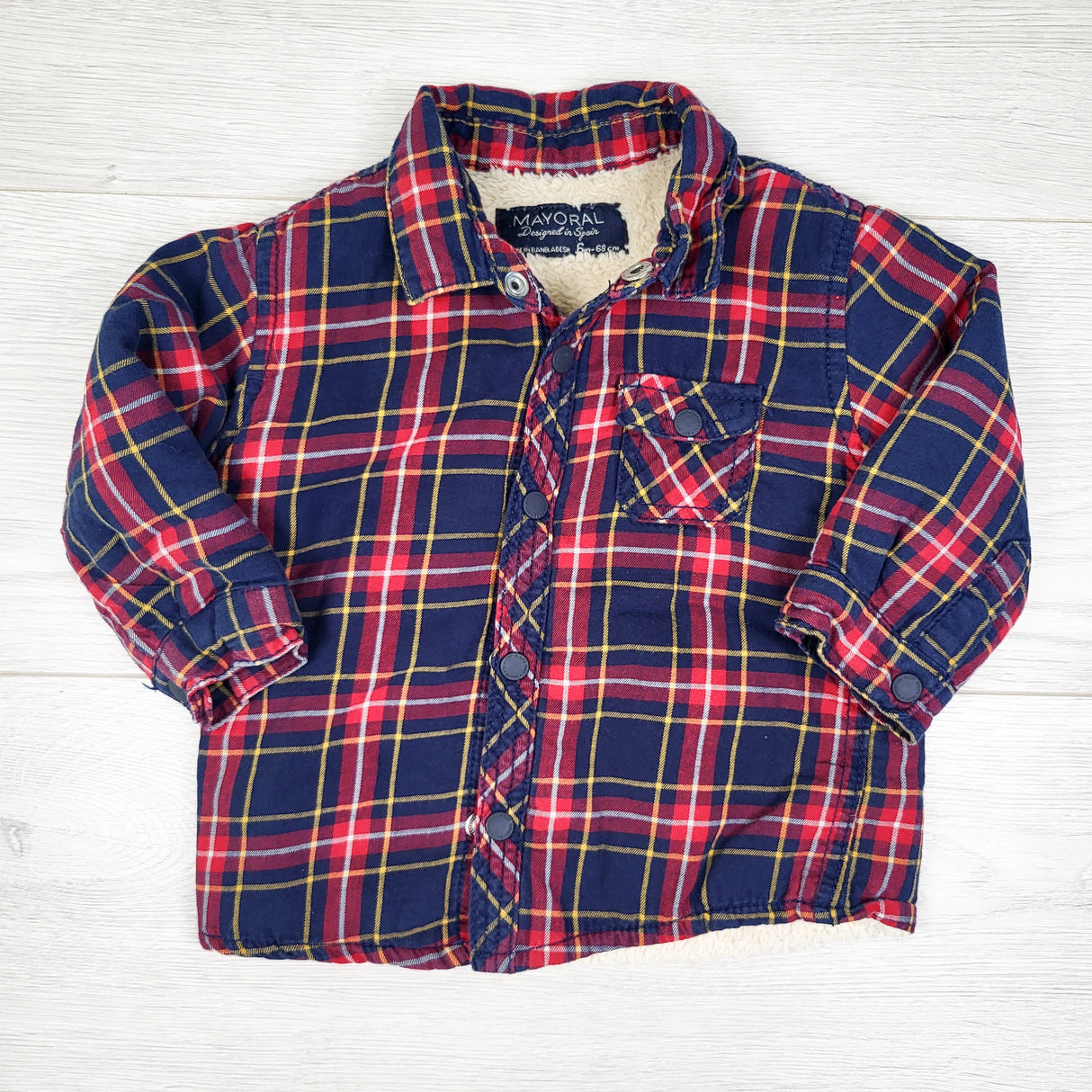 Mayoral navy plaid sherpa lined shacket. Size 6 months