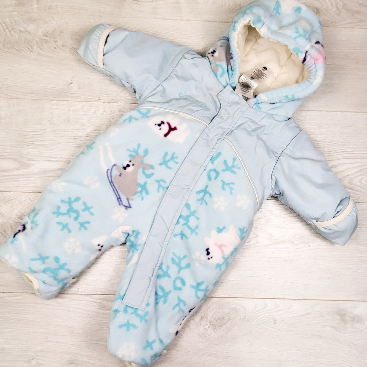 Columbia blue fleece bunting suit. Size 6 months