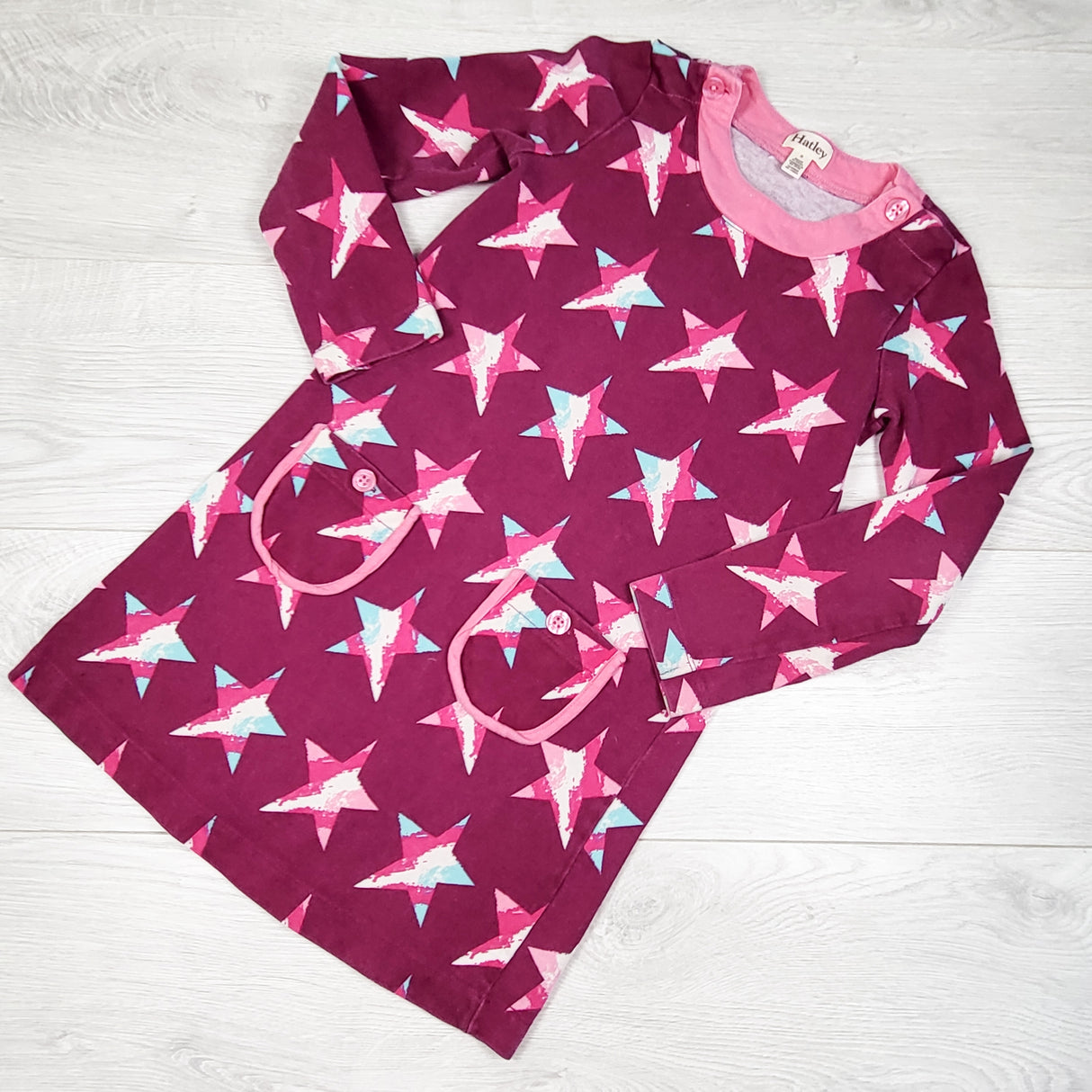 Hatley plum coloured star printed dress. Size 8