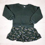Gap forest green sweatshirt dress with floral skirting. Size 5T - AS IS
