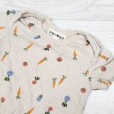 Rabbit and Bear beige vegetable print bodysuit. Size 0-3 months