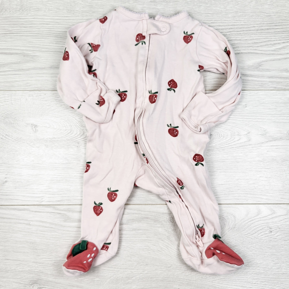 Child of Mine pink zippered strawberry sleeper. Size 0-3 months