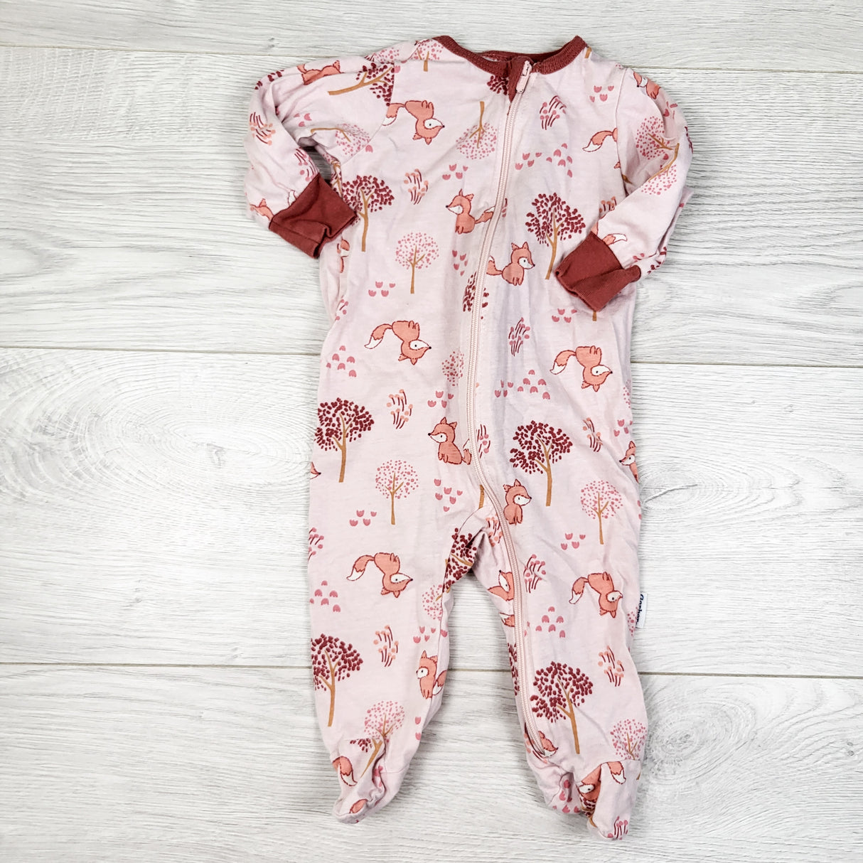 Gerber pink zippered sleeper with foxes. Size 0-3 months