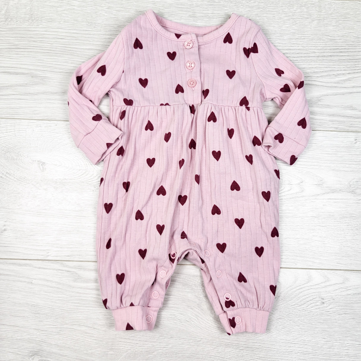 Joe pink ribbed heart print romper. Size 0-3 months