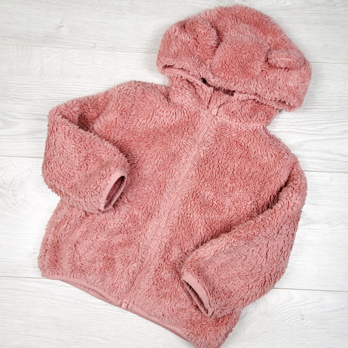 Old Navy pink faux fur hoodie. Size 2T