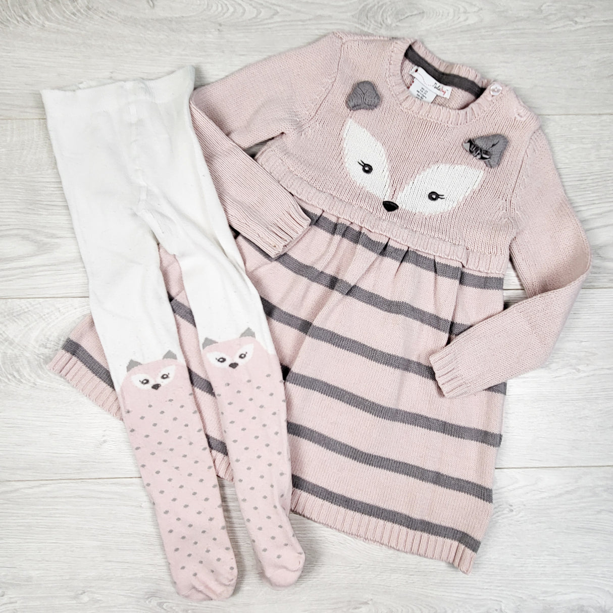 Nula Bug fox sweater dress + matching leggings. Size 2T