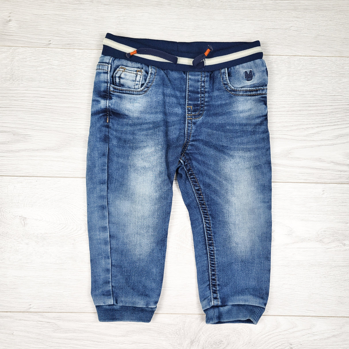 Mayoral distressed pull-on denim joggers. Size 9 months