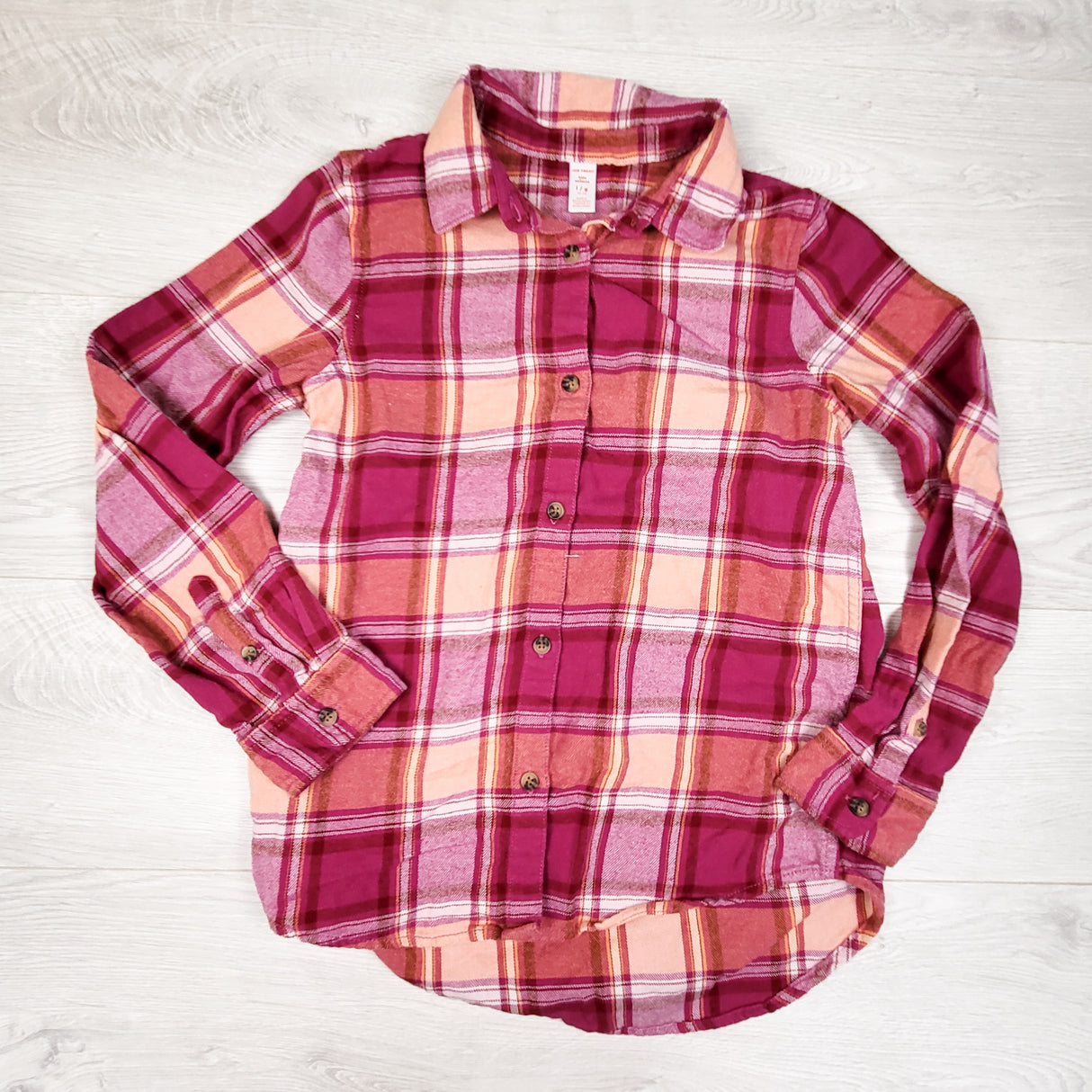 Joe pink plaid button down flannel shirt. Size 10/12