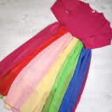 Rainbow Chiffon Panels Long-Sleeve Twirl Dress. Size medium
