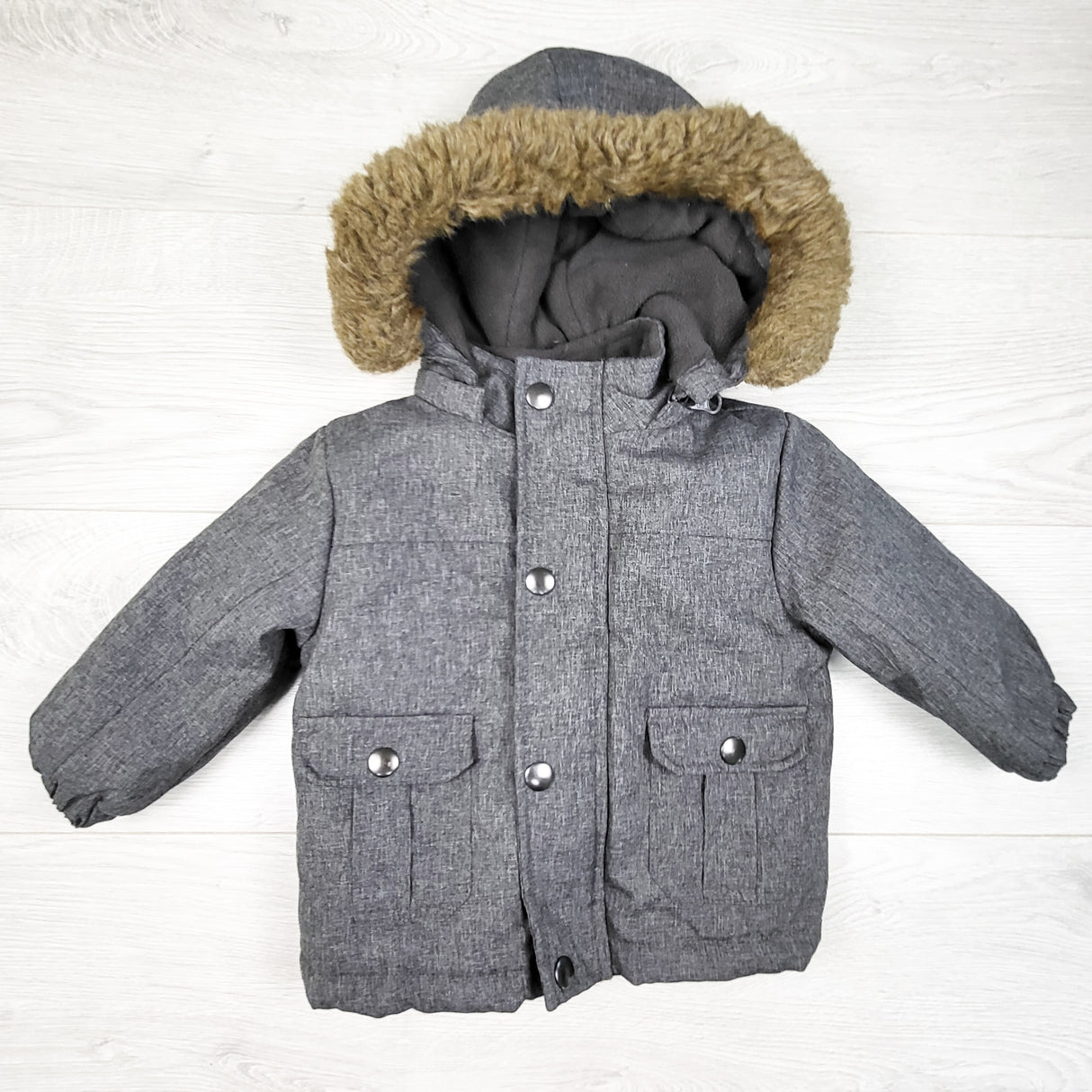 Joe grey hooded insulated jacket. Size 6-12 months