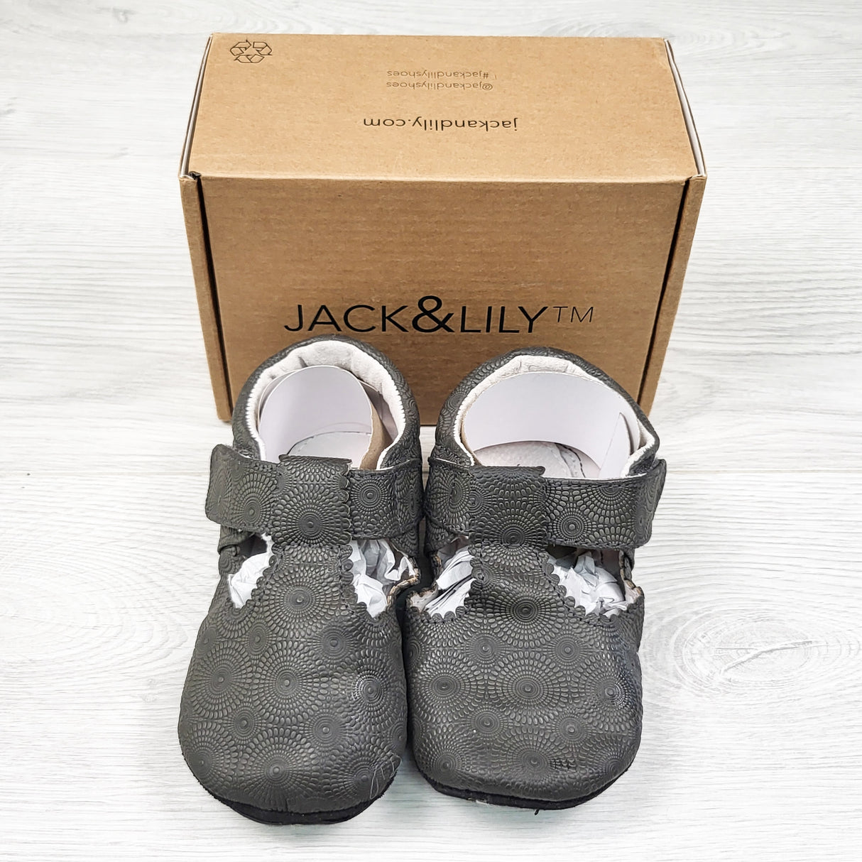 NEW - Jack and Lily charcoal T-bar style leather shoes. Size 30 to 36 months