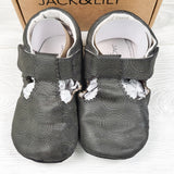 NEW - Jack and Lily charcoal T-bar style leather shoes. Size 30 to 36 months