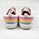 Carters white slip-on sneakers with rainbow stripes on back. Size 7
