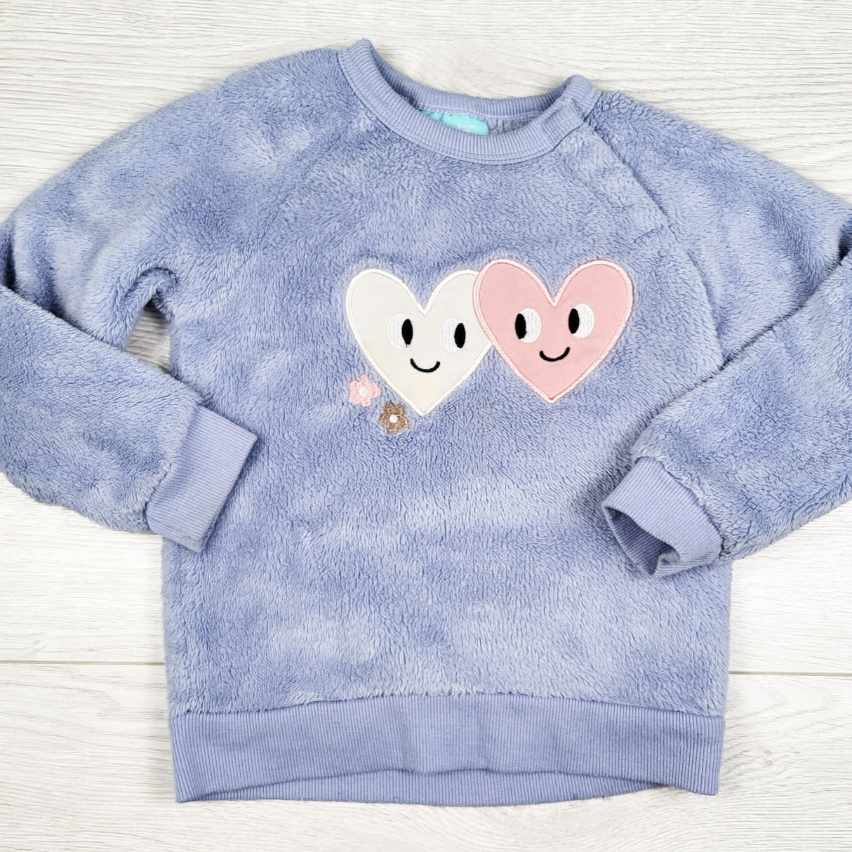 Pekkle blue faux fur sweatshirt with hearts. Size 24 months