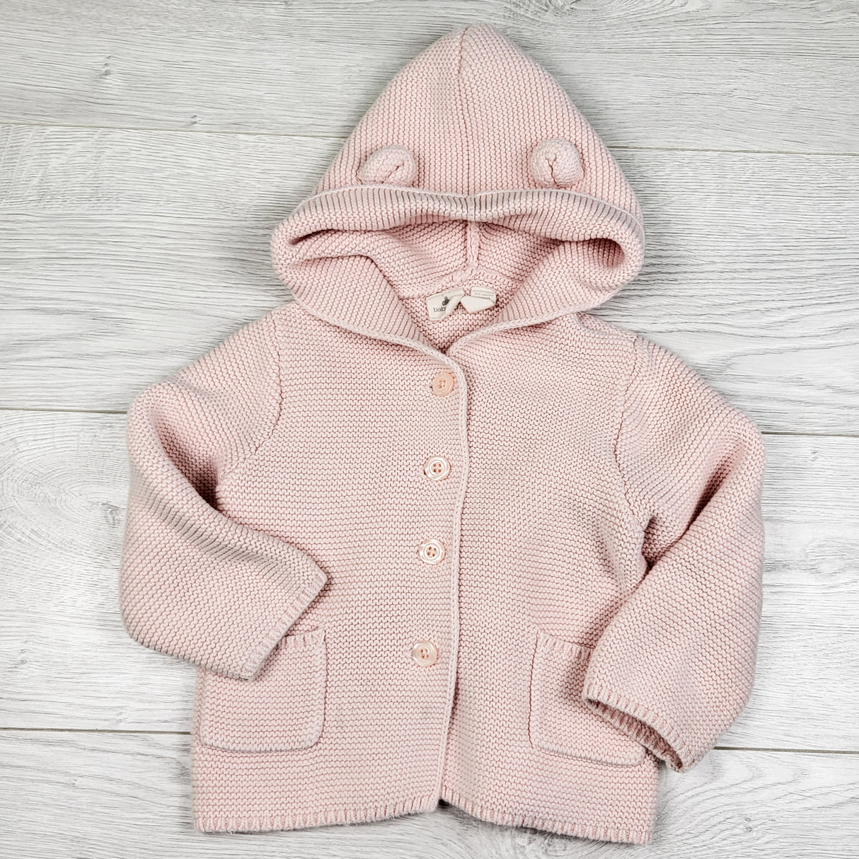 Gap pink hooded bear ear sweater. Size 18-24 months