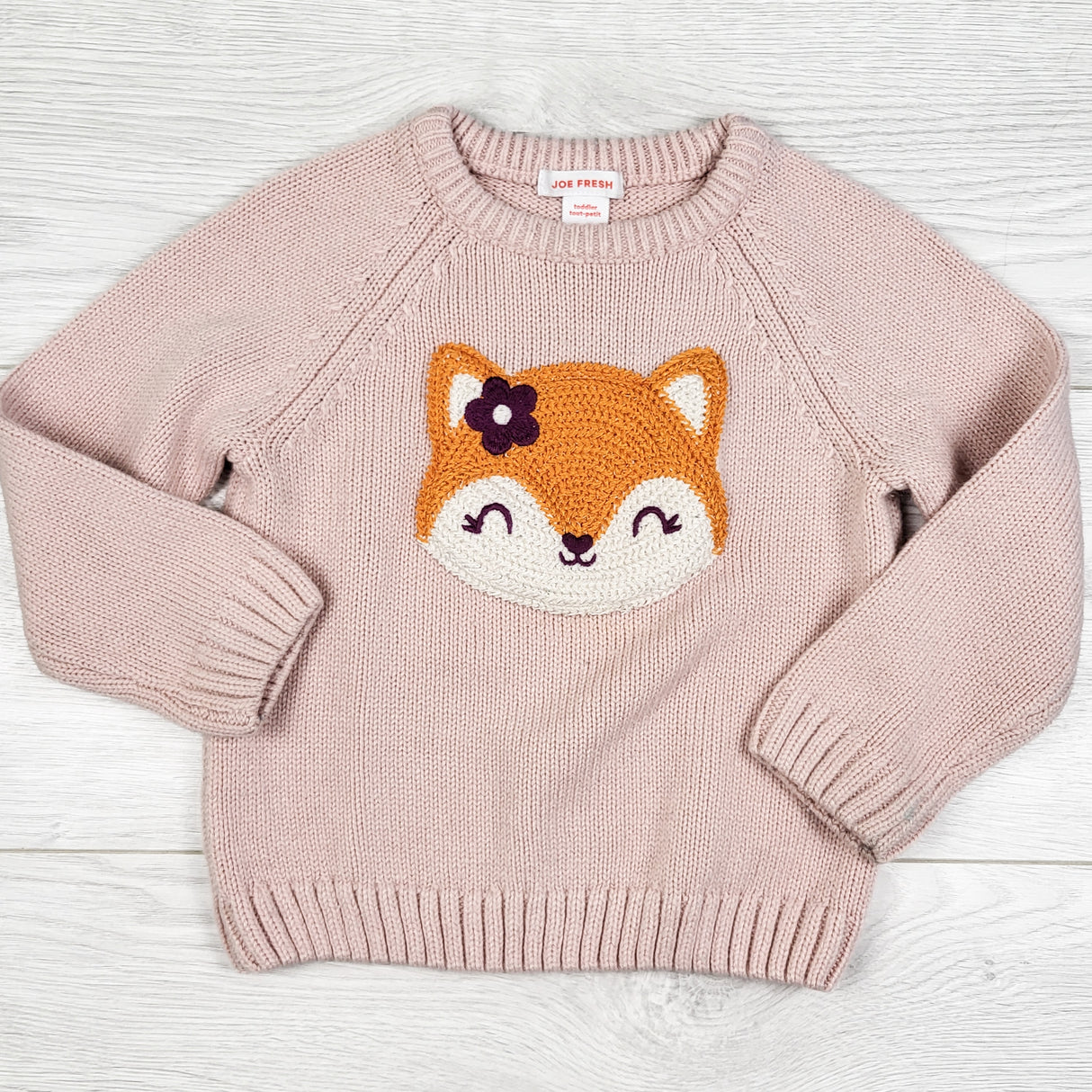 Joe Fresh pink fox sweater. Size 2T