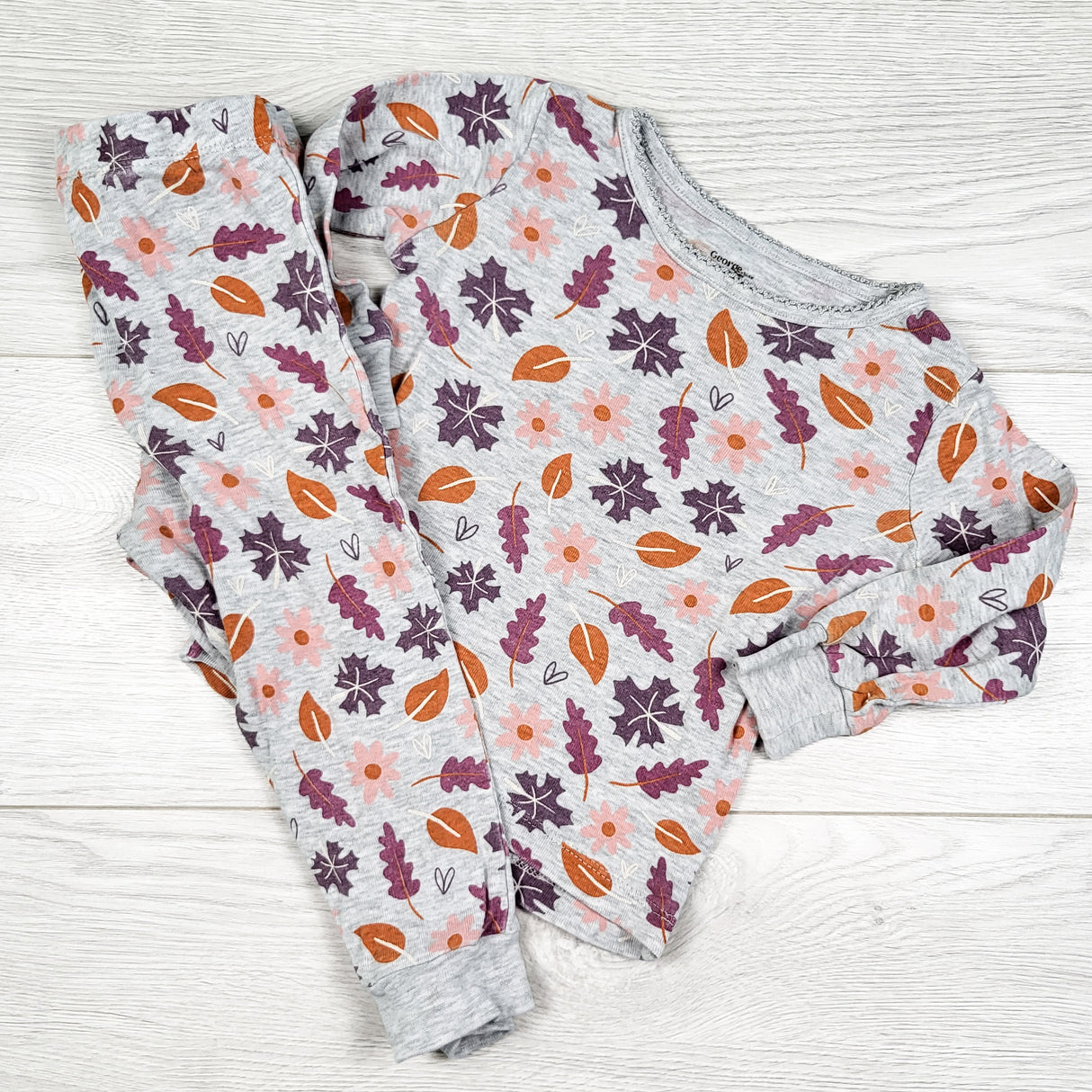 George grey 2pc PJs with autumn leaves. Size 18-24 months